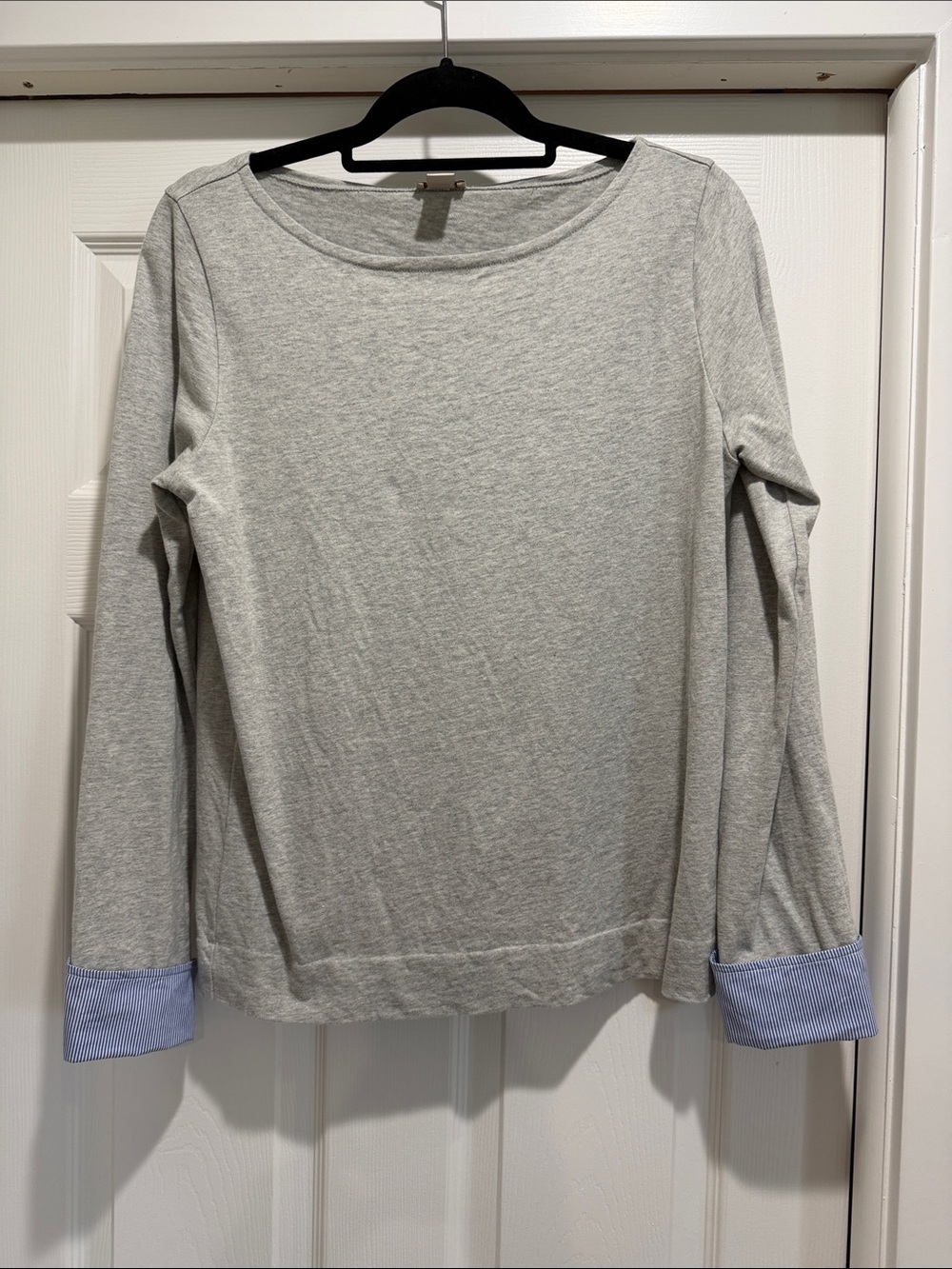 J. Crew Light Gray Top with Blue Trim